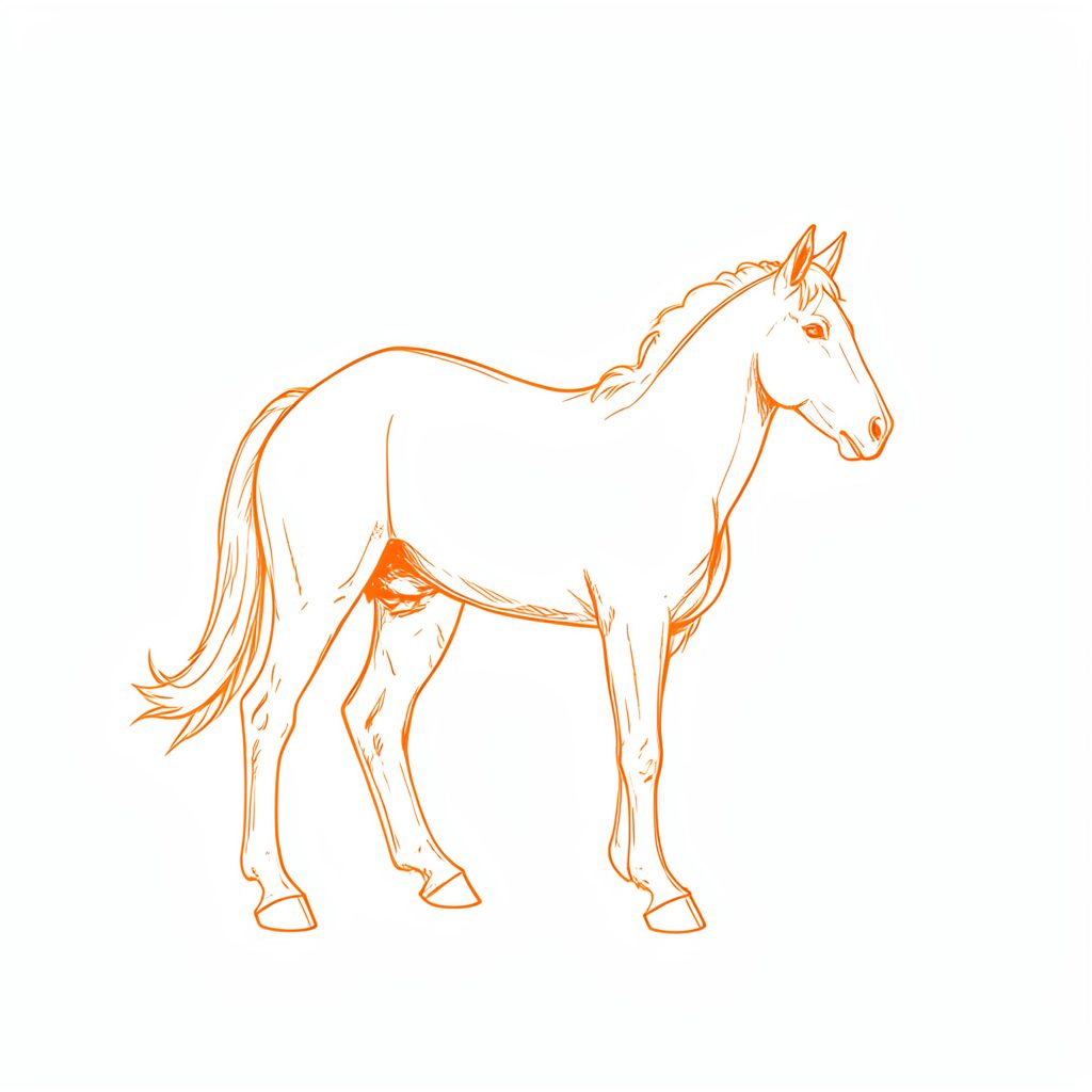 A small brown pony foal standing in a grassy field, gentle and calm atmosphere